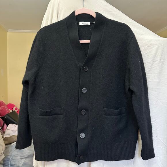 Sandro Yak Cardigan Black Size Medium V-Neck Knit - Picture 5 of 13